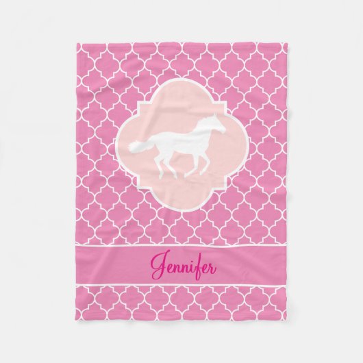 Couverture Polaire Rose Quatrefoil de silhouette de cheval blanc avec (Devant)