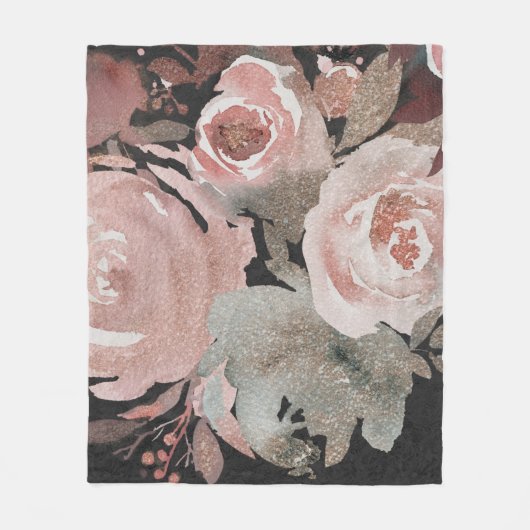 Couverture Polaire Rose Rose Glitter Roses Dark Floral Glam Elegant (Devant)