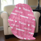 Couverture Polaire Rose rose mignonne nom répétée girly personnalisée