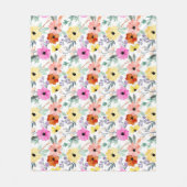 Couverture Polaire Rose, Rouge, Fleurs Florales Jaunes Aquarelle (Devant)