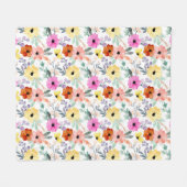 Couverture Polaire Rose, Rouge, Fleurs Florales Jaunes Aquarelle (Devant (Horizontal))