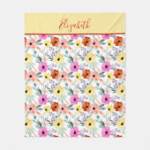 Couverture Polaire Rose, Rouge, Jaune, Vert Floral (Devant)