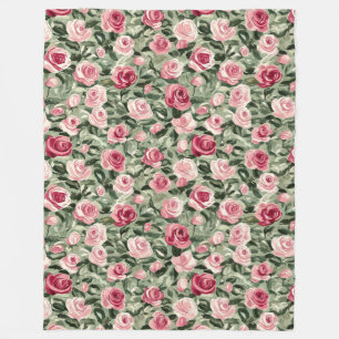 Couverture Polaire Rose rouge vert Rose Floral