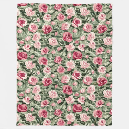 Couverture Polaire Rose rouge vert Rose Floral (Devant)
