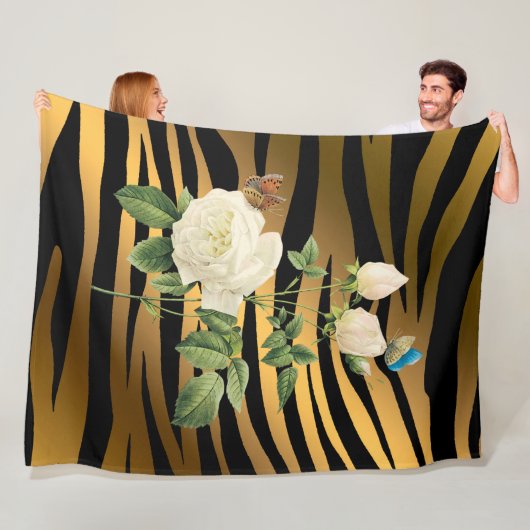 Couverture Polaire Rose Tigar de luxe moderne Black Gold (En situation)