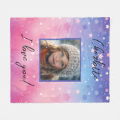 Couverture Polaire Rose violet étoiles Photo personnalisée et nom Cit (Devant (Horizontal))