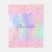 Couverture Polaire Rose violet gouttes nom holographique monogramme (Devant)