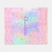 Couverture Polaire Rose violet gouttes nom holographique monogramme (Devant (Horizontal))