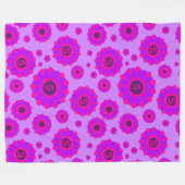 Couverture Polaire Rose Violet Magenta Floral Initiale (Devant (Horizontal))