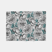 Couverture Polaire Roses blanches avec feuilles bleus (Devant (Horizontal))