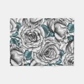 Couverture Polaire Roses blanches avec feuilles bleus (Devant (Horizontal))