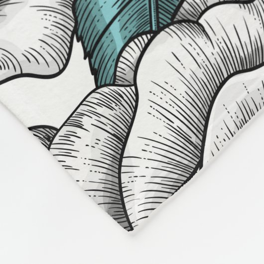 Couverture Polaire Roses blanches avec feuilles bleus (Coin)