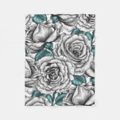 Couverture Polaire Roses blanches avec feuilles bleus (Devant)