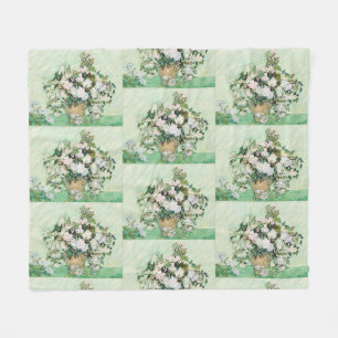 Couverture Polaire Roses blanches de Van Gogh - Art floral vintage me