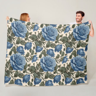 Couverture Polaire Roses Bleus Et Feuilles Verts,