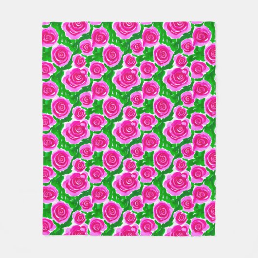 Couverture Polaire Roses d'aquarelle rose Fuchsia (Devant)