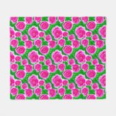 Couverture Polaire Roses d'aquarelle rose Fuchsia (Devant (Horizontal))