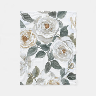 Couverture Polaire Roses de jardin Floral vintage aquarelle blanc