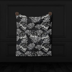 Couverture Polaire Roses des crânes et des calques   Gothique Glam Fu