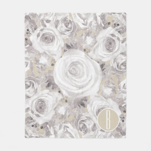 Couverture Polaire Roses d'hiver rustiques blanches Kraft Shabby Chic