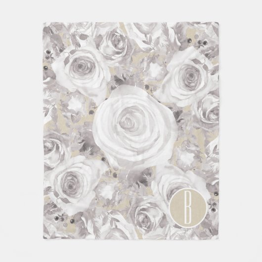 Couverture Polaire Roses d'hiver rustiques blanches Kraft Shabby Chic (Devant)