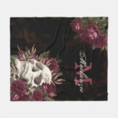 Couverture Polaire Roses du crâne Nom du monogramme Burgundy Grunge D (Devant (Horizontal))
