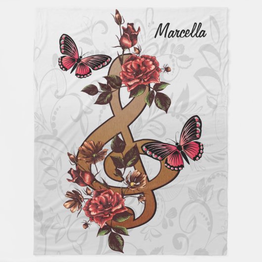 Couverture Polaire Roses et papillons de note de musique (Devant)