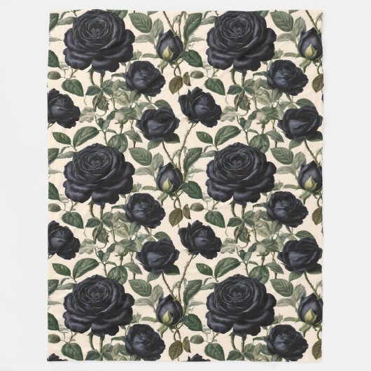 Couverture Polaire Roses Noirs Et Feuilles Verts, (Devant)