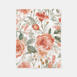 Couverture Polaire Roses orange aquarelle botanique corail floral