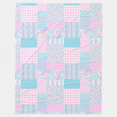 Couverture Polaire Roses, Papillons Faux Patchwork Fleece Blanche (Devant)