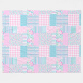 Couverture Polaire Roses, Papillons Faux Patchwork Fleece Blanche (Devant (Horizontal))