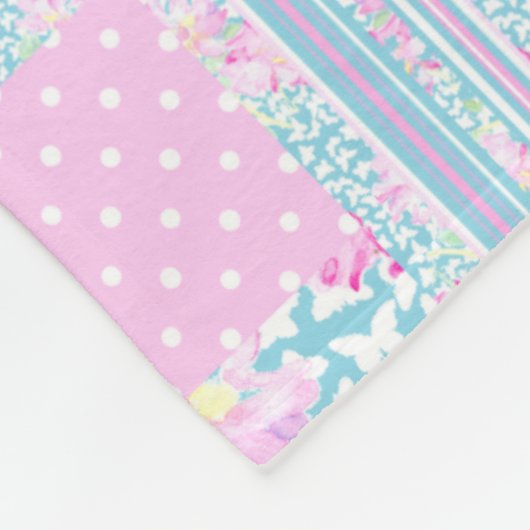 Couverture Polaire Roses, Papillons Faux Patchwork Fleece Blanche (Coin)