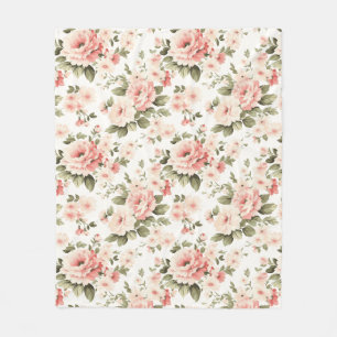 Couverture Polaire Roses pastel crème