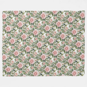 Couverture Polaire Roses roses et Feuilles d'âge classiques