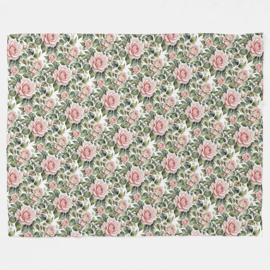 Couverture Polaire Roses roses et Feuilles d'âge classiques (Devant (Horizontal))