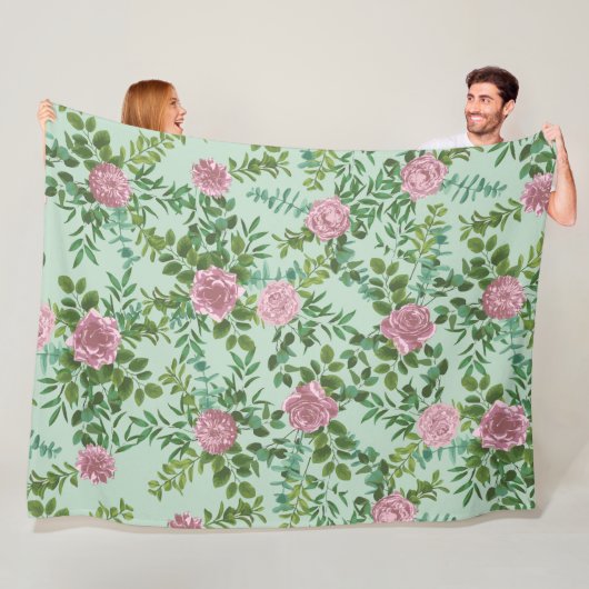 Couverture Polaire Roses roses Jardin Printemps Mariage (En situation)