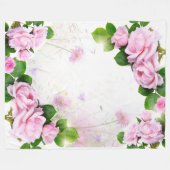 Couverture Polaire Roses roses romantiques Blanche polaire (Devant (Horizontal))
