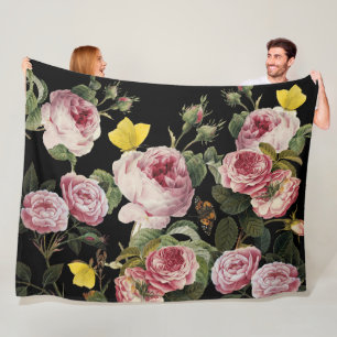 Couverture Polaire ROSES ROSES ROSES ET BOUTTERFLIES JAUNES Florales