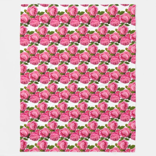 Couverture Polaire Roses roses sur blanc (Devant)