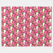 Couverture Polaire Roses roses sur blanc (Devant (Horizontal))