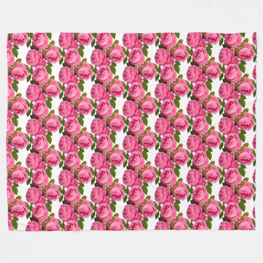 Couverture Polaire Roses roses sur blanc (Devant (Horizontal))