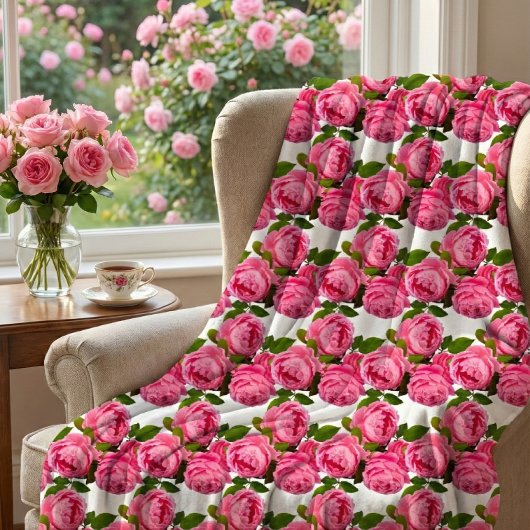 Couverture Polaire Roses roses sur blanc