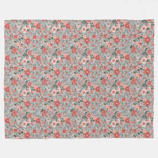 Couverture Polaire Roses roses sur Bleu Anglais chalet (Devant (Horizontal))