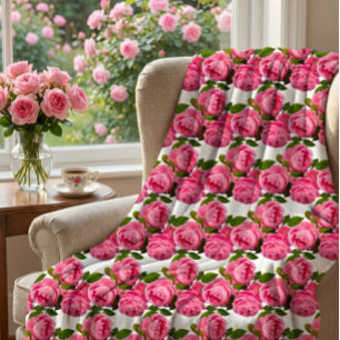 Couverture Polaire Roses roses sur fond blanc 