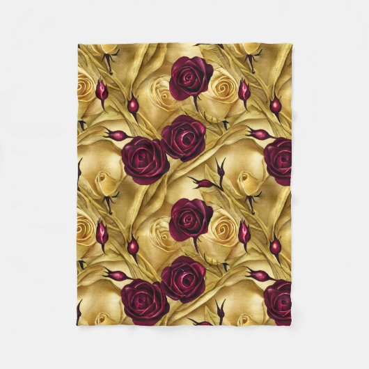 Couverture Polaire Roses rouge et or (Devant)