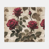 Couverture Polaire Roses Rouge Profond Avec Feuilles Vert Foncé (Devant (Horizontal))