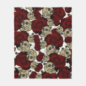 Couverture Polaire Roses rouges et crânes Fleurs noires gothiques bla (Devant)