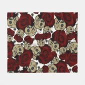 Couverture Polaire Roses rouges et crânes Fleurs noires gothiques bla (Devant (Horizontal))