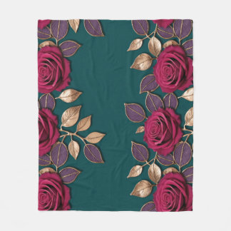 Couverture Polaire Roses rouges et violettes audacieuses avec feuille