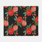 Couverture Polaire Roses rouges, fond noir, (Devant (Horizontal))